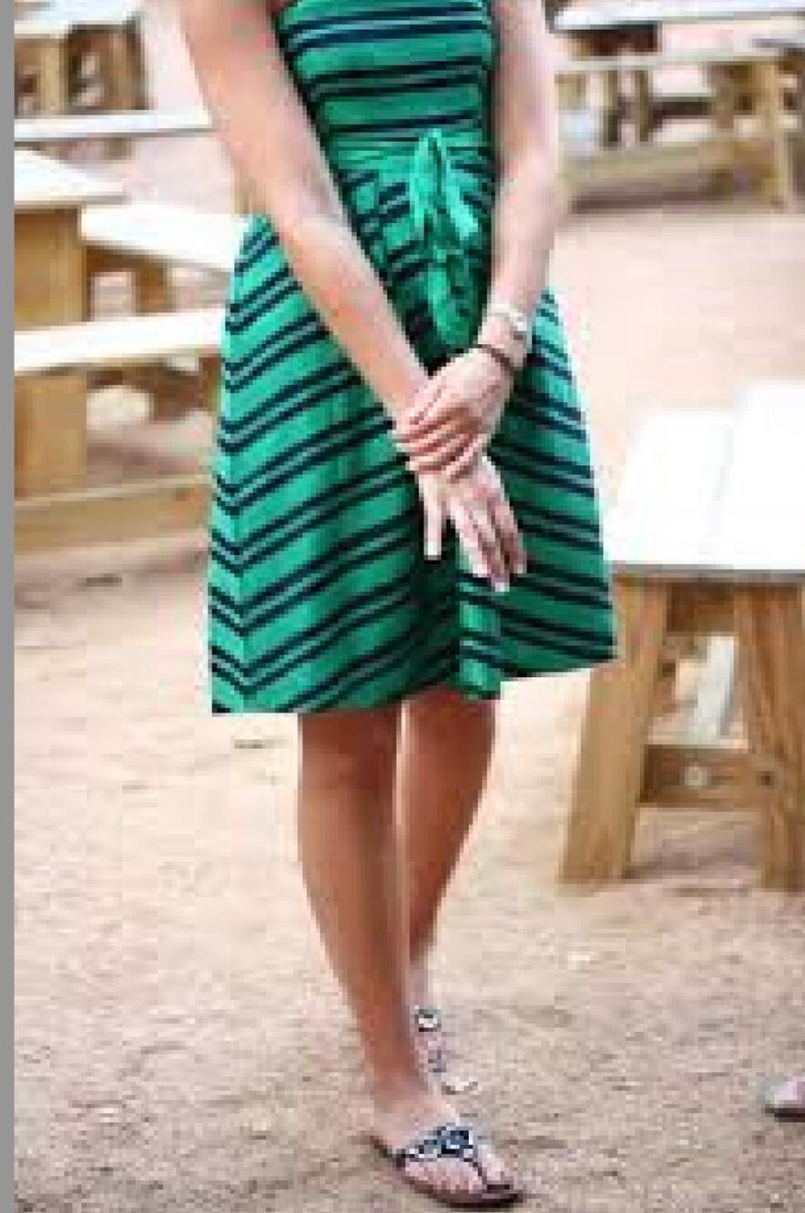 Moulinette Soeurs Womens 12 Green Blue Stripe Strapless Pocket Mini Dress